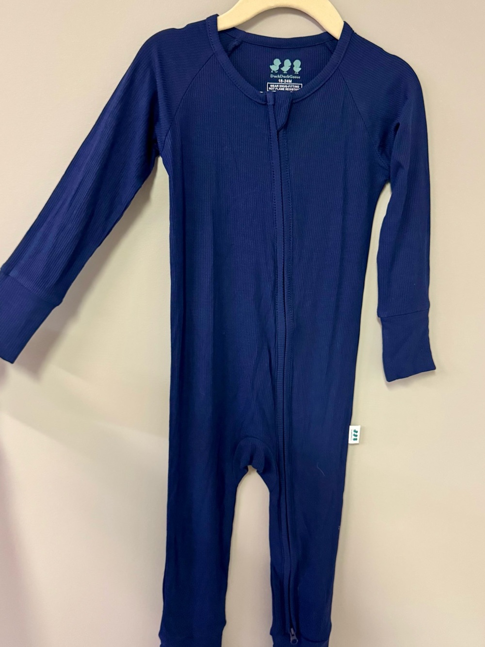 Navy Ribbed Kids Zip-Front Footie One-Piece